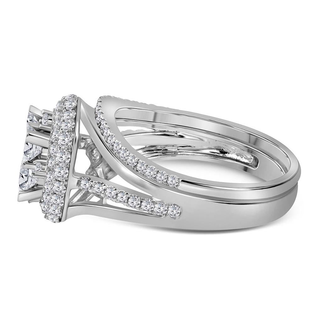 14k White Gold Princess Diamond Bridal Wedding Ring Set 1-1/2 Cttw