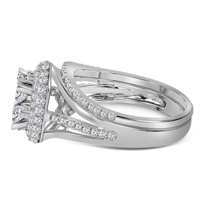 14k White Gold Princess Diamond Bridal Wedding Ring Set 1-1/2 Cttw