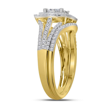 14k Yellow Gold Princess Diamond Bridal Wedding Ring Set 1 Cttw