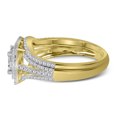 14k Yellow Gold Princess Diamond Bridal Wedding Ring Set 1 Cttw