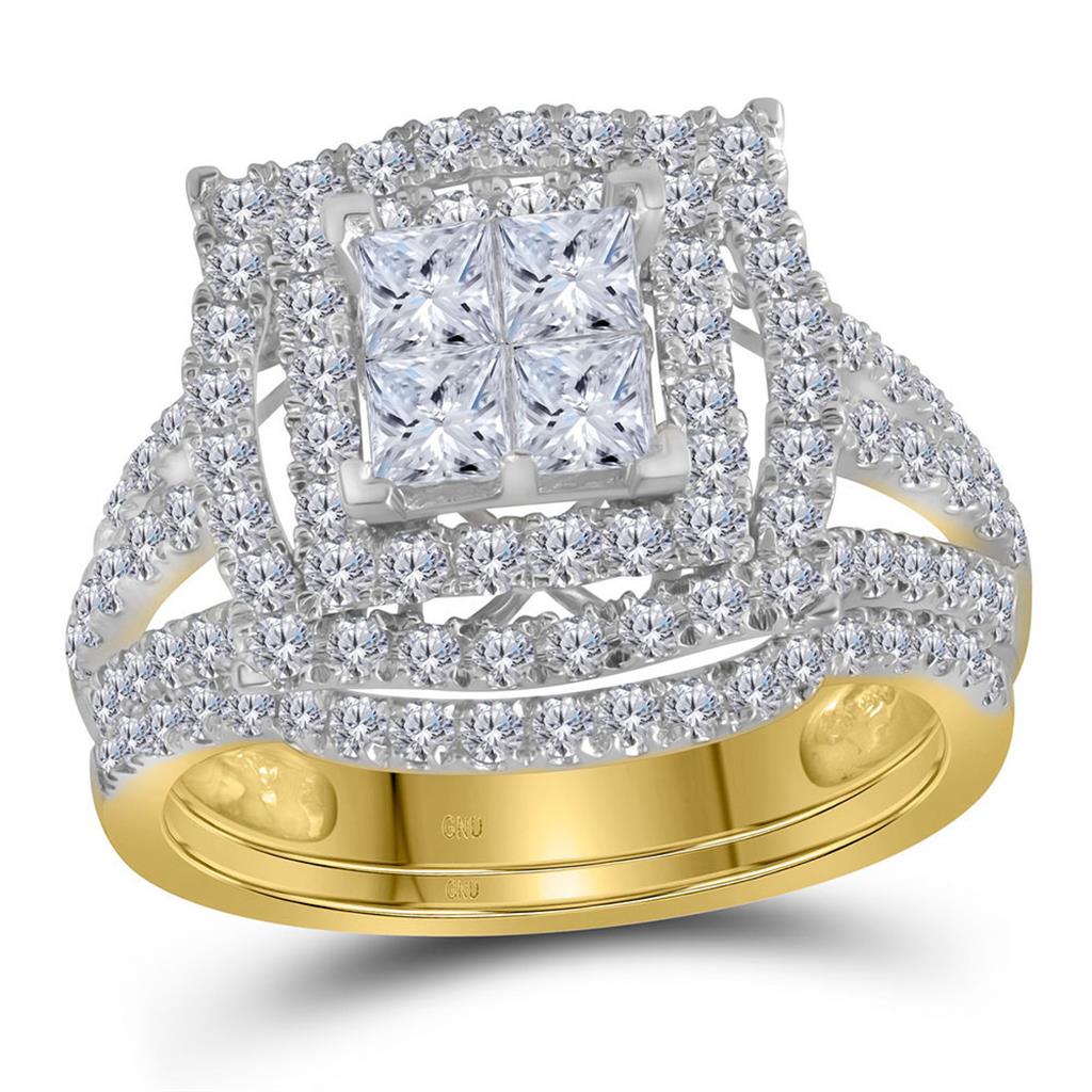 14k Yellow Gold Princess Diamond Bridal Wedding Ring Set 2 Cttw