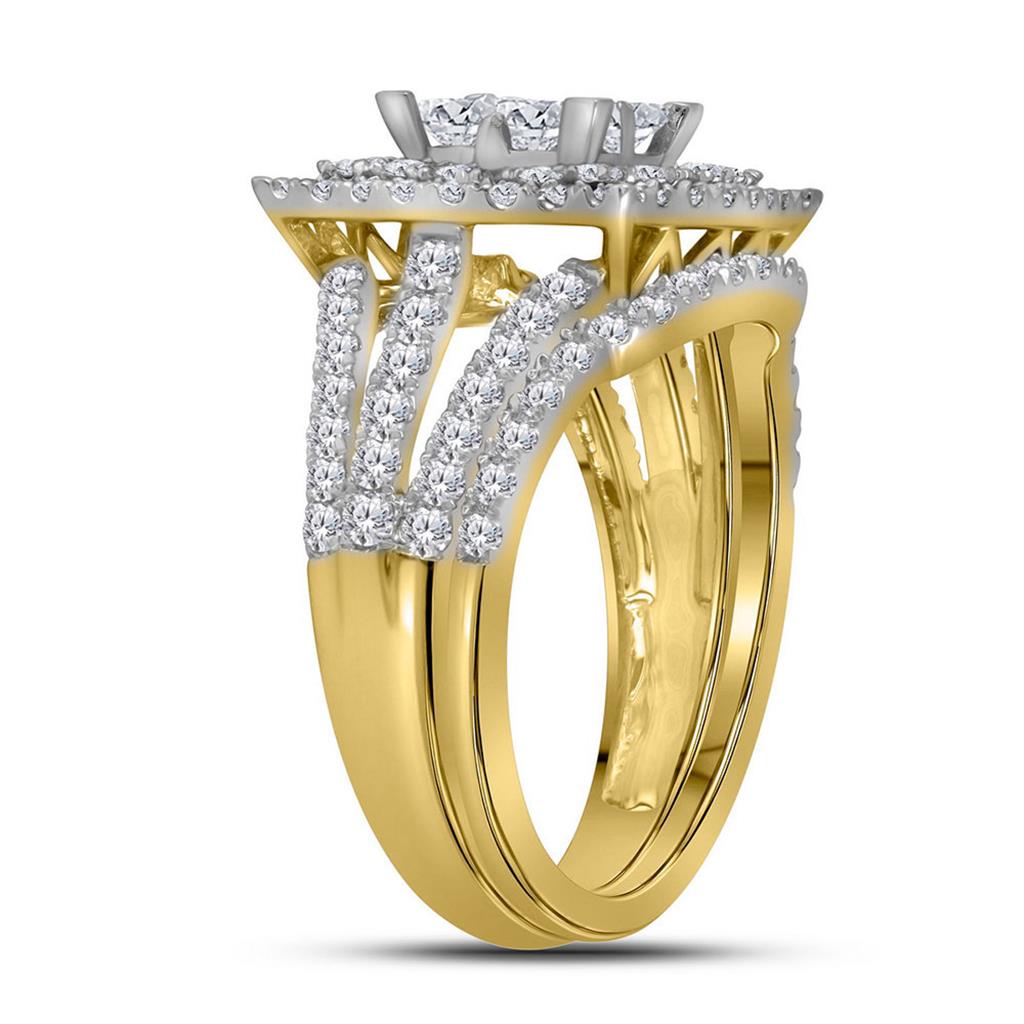 14k Yellow Gold Princess Diamond Bridal Wedding Ring Set 2 Cttw