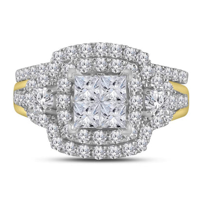 14k Yellow Gold Princess Diamond Bridal Wedding Ring Set 2 Cttw