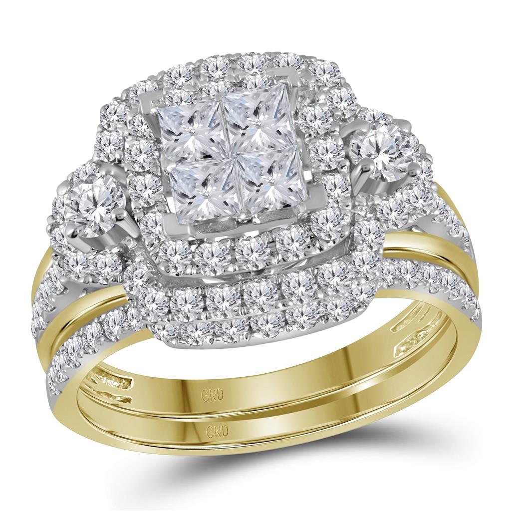 14k Yellow Gold Princess Diamond Bridal Wedding Ring Set 2 Cttw