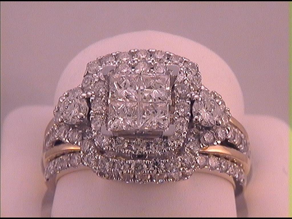 14k Yellow Gold Princess Diamond Bridal Wedding Ring Set 2 Cttw