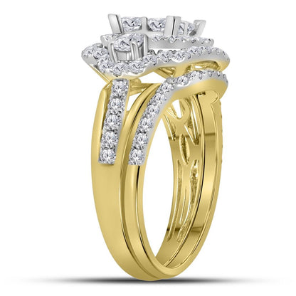 14k Yellow Gold Princess Diamond Bridal Wedding Ring Set 2 Cttw