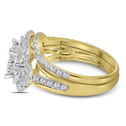 14k Yellow Gold Princess Diamond Bridal Wedding Ring Set 2 Cttw