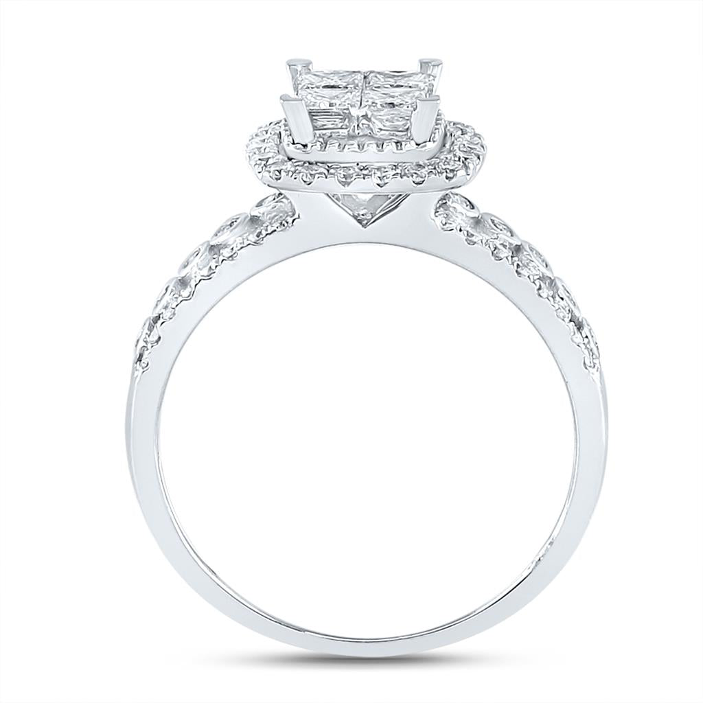 14k White Gold Princess Diamond Halo Bridal Wedding Ring Set 1 Cttw