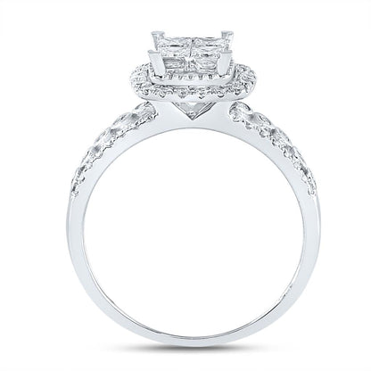 14k White Gold Princess Diamond Halo Bridal Wedding Ring Set 1 Cttw