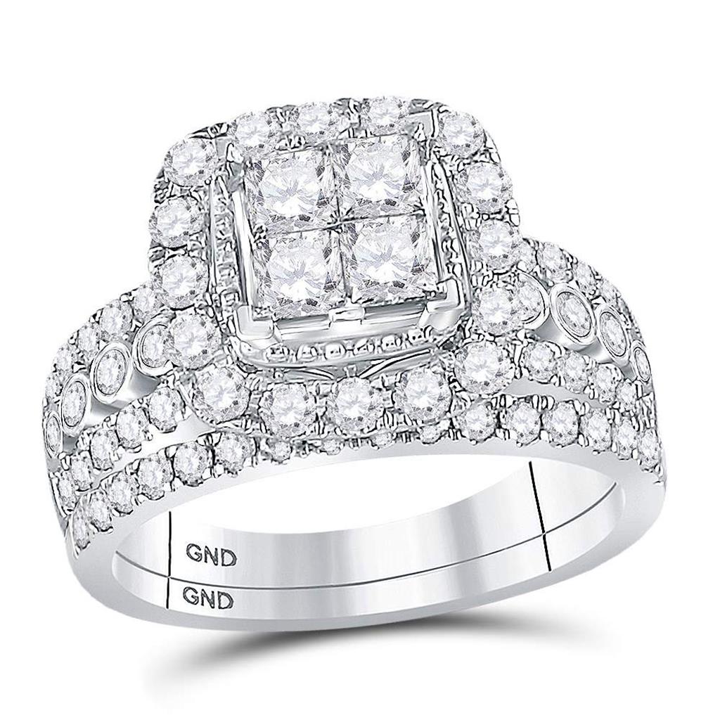 14k White Gold Princess Diamond Bridal Wedding Ring Set 2 Cttw