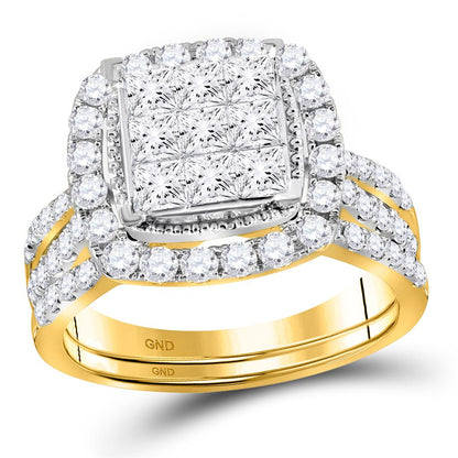 14k Yellow Gold Princess Diamond Halo Bridal Wedding Ring Set 1-3/4 Cttw