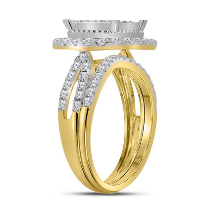 14k Yellow Gold Princess Diamond Halo Bridal Wedding Ring Set 1-3/4 Cttw