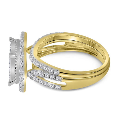 14k Yellow Gold Princess Diamond Halo Bridal Wedding Ring Set 1-3/4 Cttw