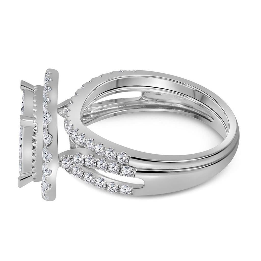 14k White Gold Princess Diamond Halo Bridal Wedding Ring Set 1-3/4 Cttw