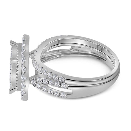 14k White Gold Princess Diamond Halo Bridal Wedding Ring Set 1-3/4 Cttw