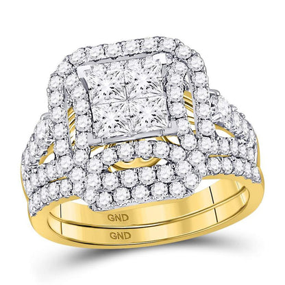 14k Yellow Gold Princess Diamond Bridal Wedding Ring Set 2 Cttw