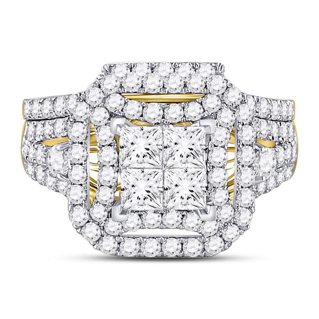 14k Yellow Gold Princess Diamond Bridal Wedding Ring Set 2 Cttw
