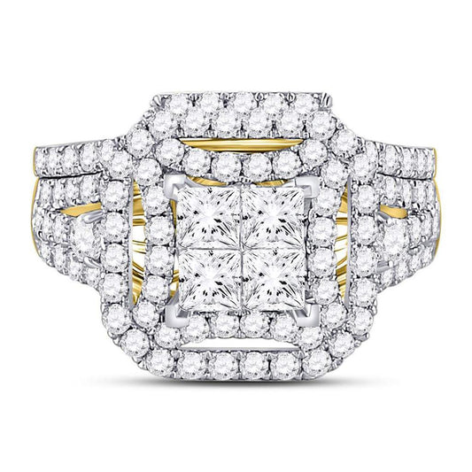 14k Yellow Gold Princess Diamond Bridal Wedding Ring Set 2 Cttw