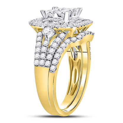 14k Yellow Gold Princess Diamond Bridal Wedding Ring Set 2 Cttw