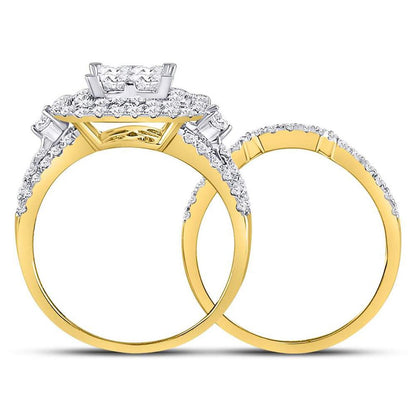 14k Yellow Gold Princess Diamond Bridal Wedding Ring Set 2 Cttw