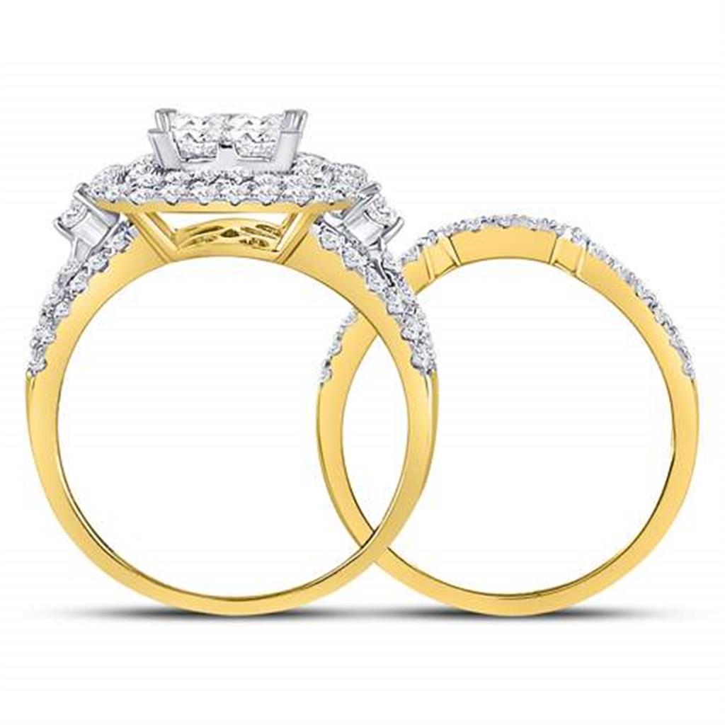 14k Yellow Gold Princess Diamond Bridal Wedding Ring Set 2 Cttw