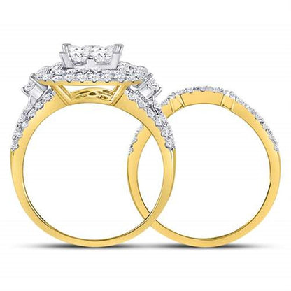 14k Yellow Gold Princess Diamond Bridal Wedding Ring Set 2 Cttw