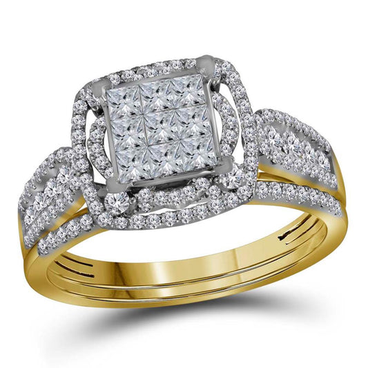 14k Yellow Gold Princess Diamond Bridal Wedding Ring Set 1 Cttw