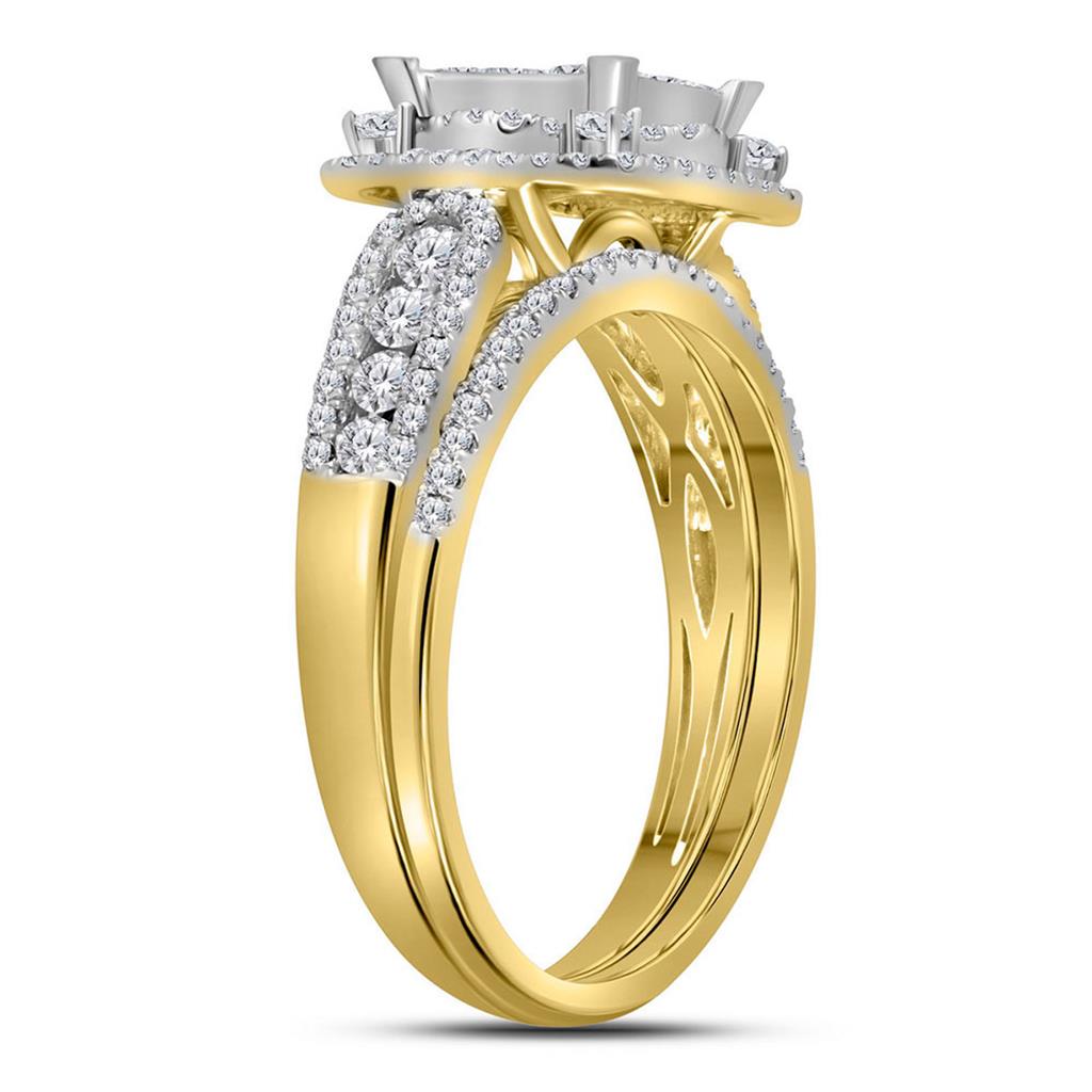 14k Yellow Gold Princess Diamond Bridal Wedding Ring Set 1 Cttw