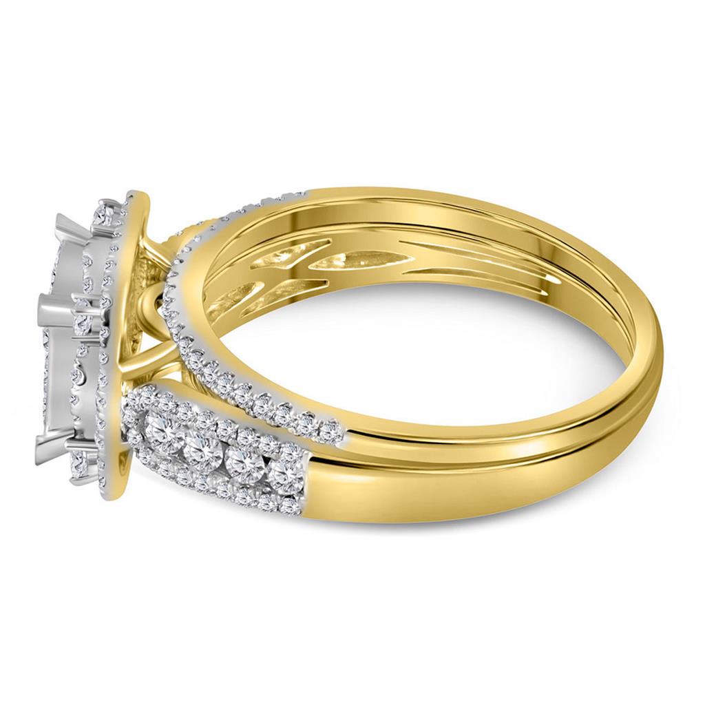 14k Yellow Gold Princess Diamond Bridal Wedding Ring Set 1 Cttw
