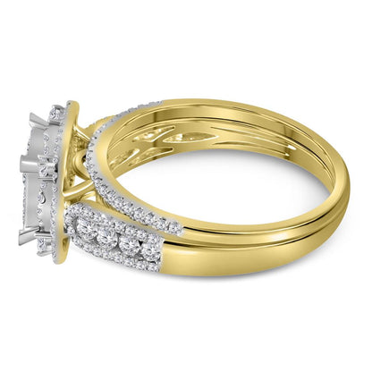 14k Yellow Gold Princess Diamond Bridal Wedding Ring Set 1 Cttw