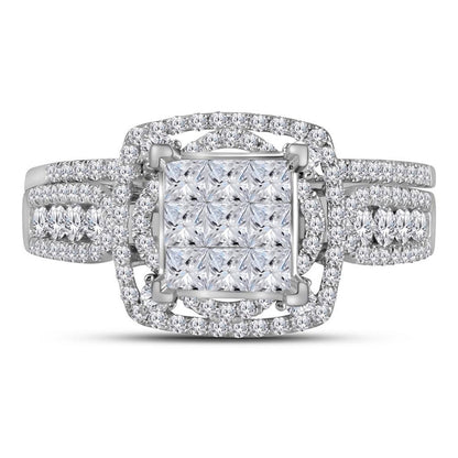 14k White Gold Princess Diamond Bridal Wedding Ring Set 1 Cttw