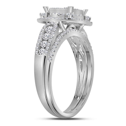 14k White Gold Princess Diamond Bridal Wedding Ring Set 1 Cttw