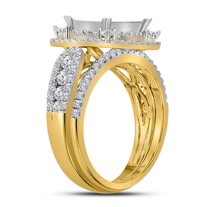 14k Yellow Gold Princess Diamond Bridal Wedding Ring Set 2 Cttw