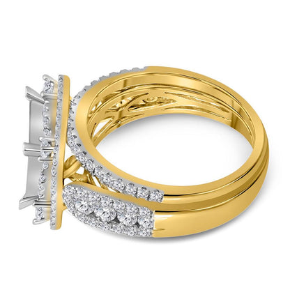 14k Yellow Gold Princess Diamond Bridal Wedding Ring Set 2 Cttw