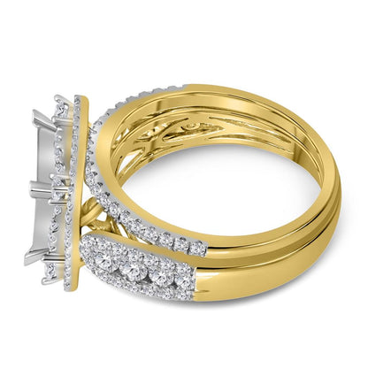 14k Yellow Gold Princess Diamond Bridal Wedding Ring Set 2 Cttw