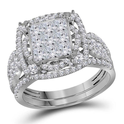 14k White Gold Princess Diamond Bridal Wedding Ring Set 2 Cttw