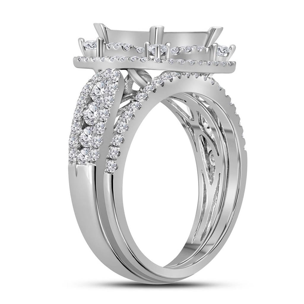 14k White Gold Princess Diamond Bridal Wedding Ring Set 2 Cttw