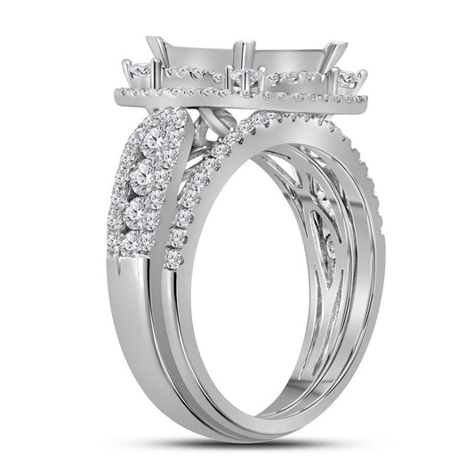 14k White Gold Princess Diamond Bridal Wedding Ring Set 2 Cttw
