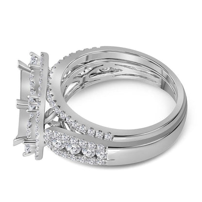 14k White Gold Princess Diamond Bridal Wedding Ring Set 2 Cttw