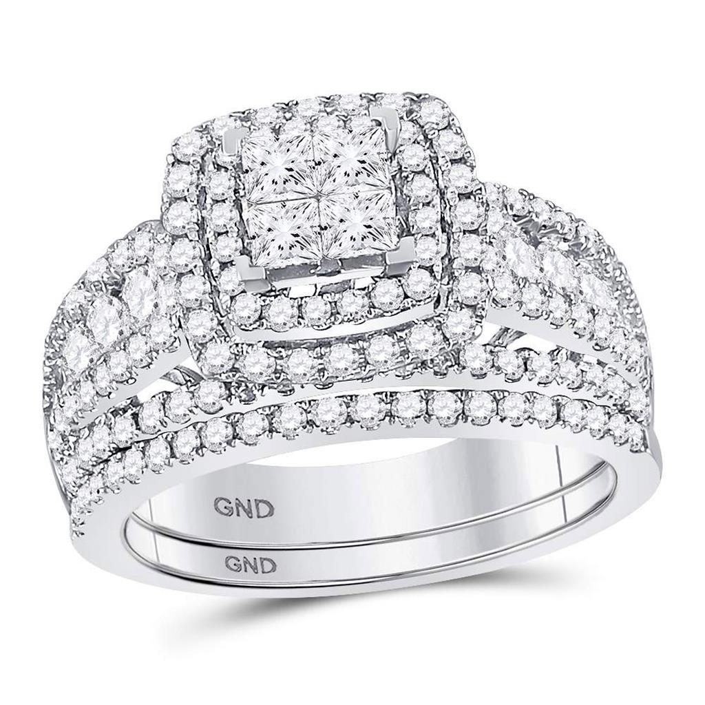 14k White Gold Princess Diamond Bridal Wedding Ring Set 1-3/4 Cttw