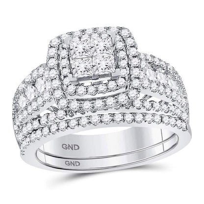 14k White Gold Princess Diamond Bridal Wedding Ring Set 1-3/4 Cttw