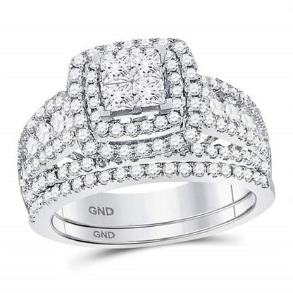 14k White Gold Princess Diamond Bridal Wedding Ring Set 1-3/4 Cttw