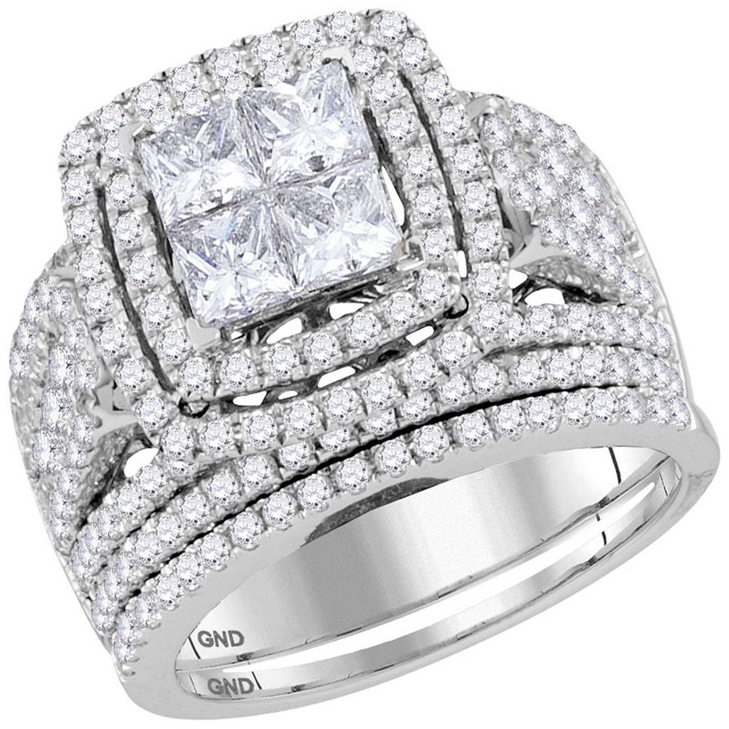 14k White Gold Princess Diamond Bridal Wedding Ring Set 3 Cttw