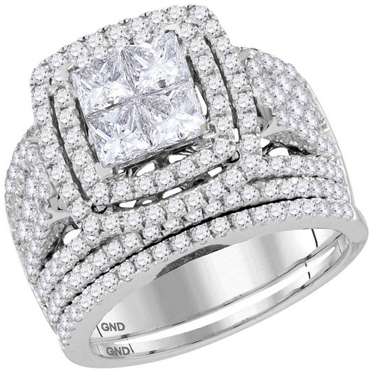 14k White Gold Princess Diamond Bridal Wedding Ring Set 3 Cttw