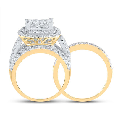 14k Yellow Gold Princess Diamond Bridal Wedding Ring Set 4-1/2 Cttw