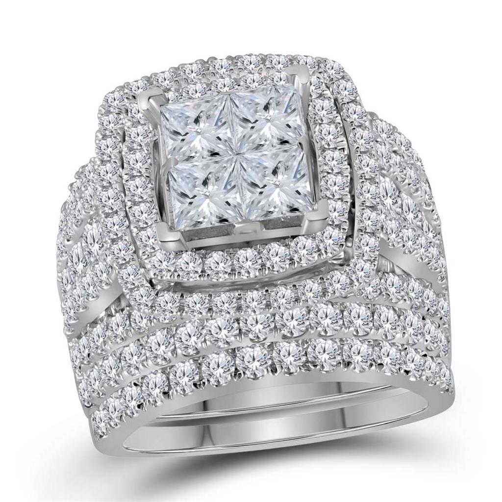 14k White Gold Princess Diamond Bridal Wedding Ring Set 4-1/2 Cttw