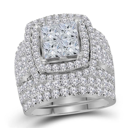 14k White Gold Princess Diamond Bridal Wedding Ring Set 4-1/2 Cttw