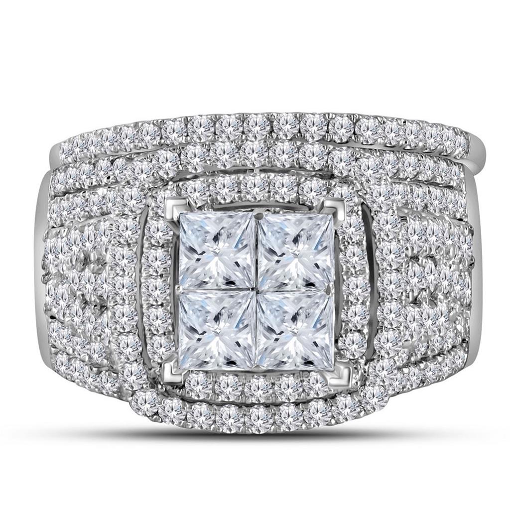 14k White Gold Princess Diamond Halo Bridal Wedding Ring Set 3 Cttw