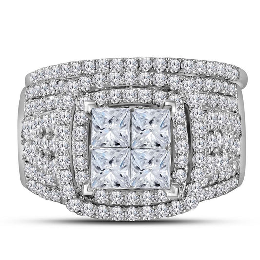 14k White Gold Princess Diamond Halo Bridal Wedding Ring Set 3 Cttw