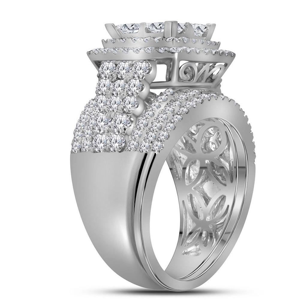 14k White Gold Princess Diamond Halo Bridal Wedding Ring Set 3 Cttw